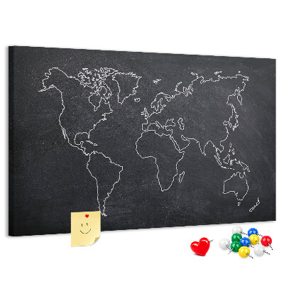 Tablero de anuncios mapamundi con diseño de fondo de pizarra