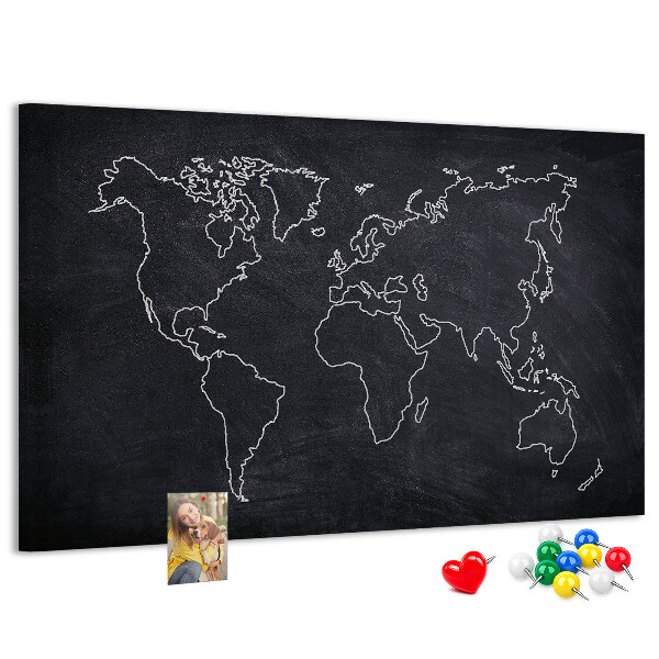 Tablero de anuncios mapamundi con diseño de fondo de pizarra