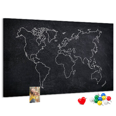 Tablero de anuncios mapamundi con diseño de fondo de pizarra