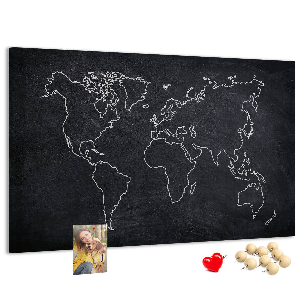 Tablero de anuncios mapamundi con diseño de fondo de pizarra