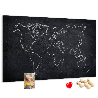 Tablero de anuncios mapamundi con diseño de fondo de pizarra