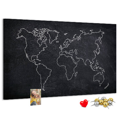 Tablero de anuncios mapamundi con diseño de fondo de pizarra
