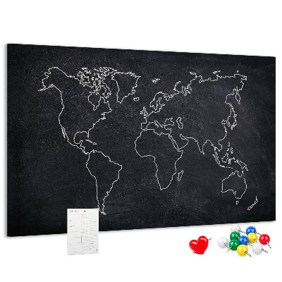 Tablero de anuncios mapamundi con diseño de fondo de pizarra