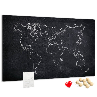 Tablero de anuncios mapamundi con diseño de fondo de pizarra