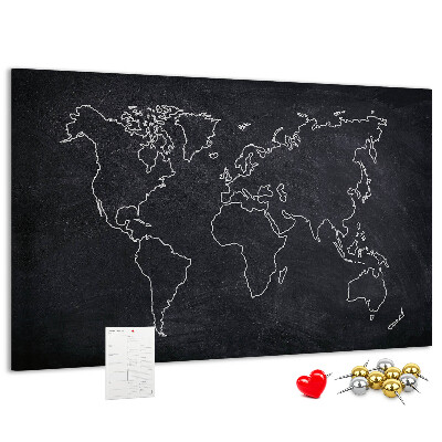 Tablero de anuncios mapamundi con diseño de fondo de pizarra