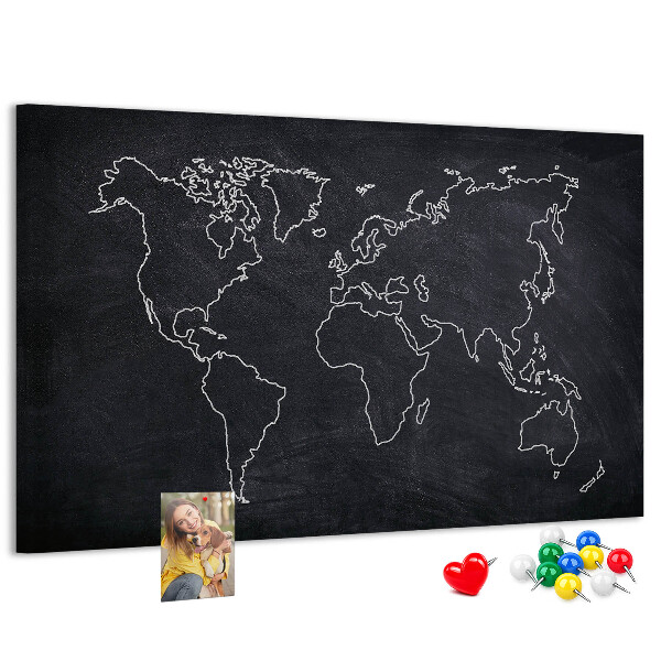 Tablero de anuncios mapamundi con diseño de fondo de pizarra