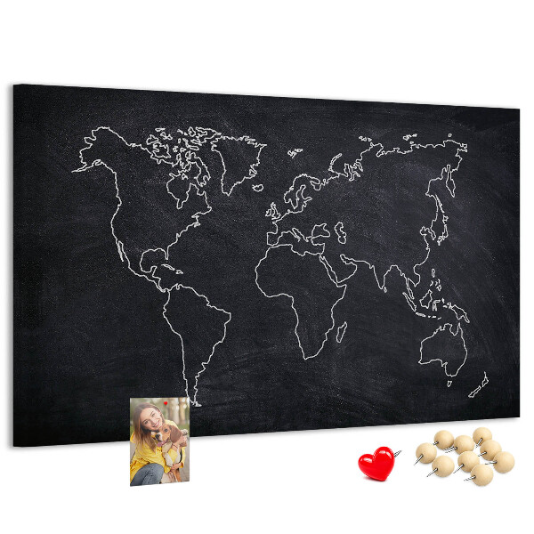 Tablero de anuncios mapamundi con diseño de fondo de pizarra
