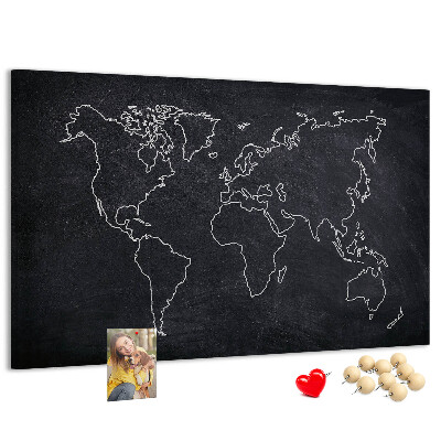Tablero de anuncios mapamundi con diseño de fondo de pizarra