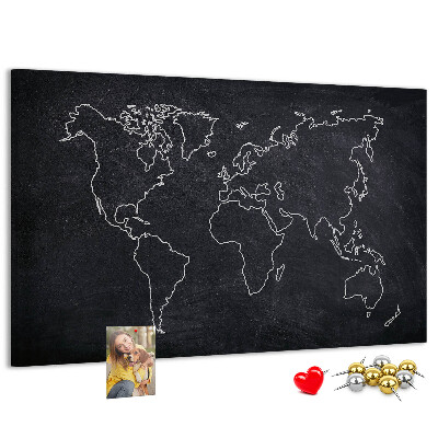 Tablero de anuncios mapamundi con diseño de fondo de pizarra