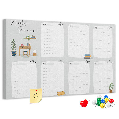 Pizarra de corcho Agenda semanal con detalles de plantas.
