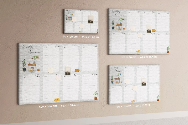 Pizarra de corcho con diseño de agenda semanal y detalles de plantas