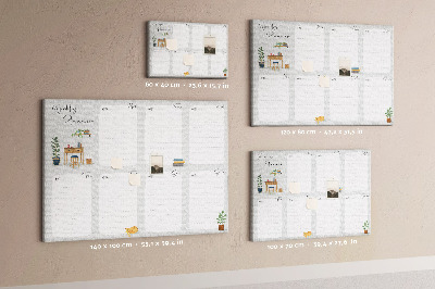 Pizarra de corcho con diseño de agenda semanal y detalles de plantas