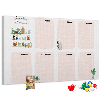 Tablero de corcho decorado agenda semanal con diseño de plantas