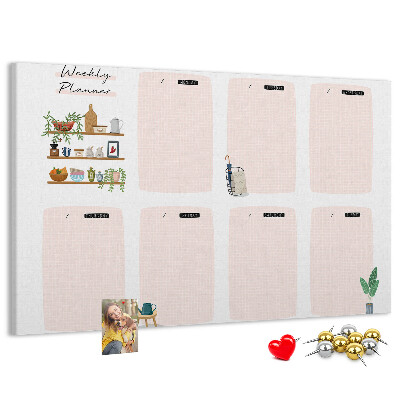 Tablero de corcho decorado agenda semanal con diseño de plantas