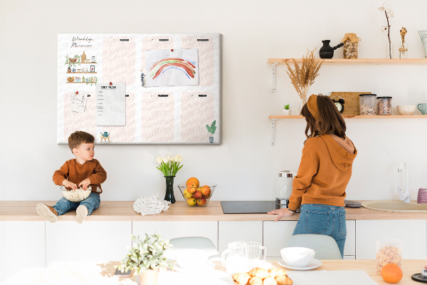 Tablero de corcho decorado agenda semanal con diseño de plantas