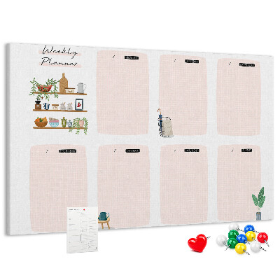 Tablero de corcho decorado agenda semanal con diseño de plantas