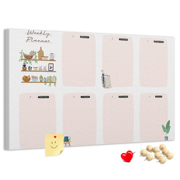 Tablero de corcho decorado agenda semanal con diseño de plantas