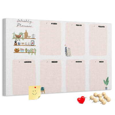 Tablero de corcho decorado agenda semanal con diseño de plantas