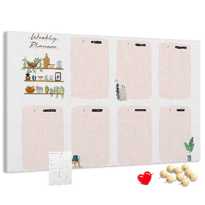 Tablero de corcho decorado agenda semanal con diseño de plantas