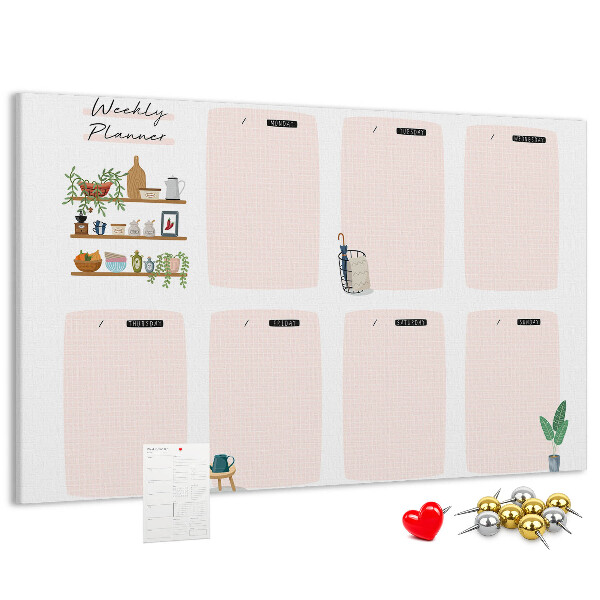 Tablero de corcho decorado agenda semanal con diseño de plantas