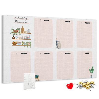 Tablero de corcho decorado agenda semanal con diseño de plantas