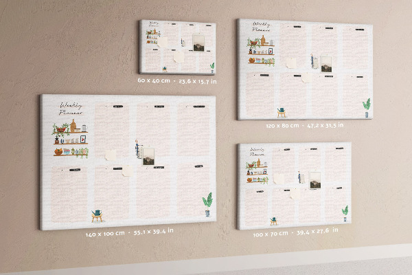 Tablero de corcho decorado agenda semanal con diseño de plantas