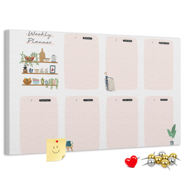 Tablero de corcho decorado agenda semanal con diseño de plantas