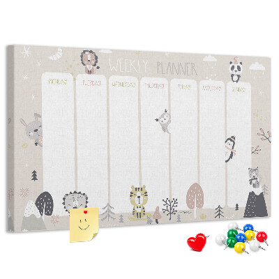 Pizarra de corcho Planificador semanal con animales del bosque