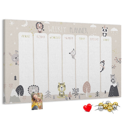 Pizarra de corcho planificador semanal con diseño de animales del bosque