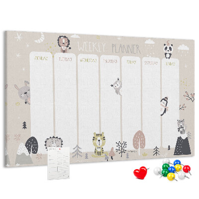 Pizarra de corcho planificador semanal con diseño de animales del bosque