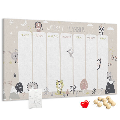 Pizarra de corcho planificador semanal con diseño de animales del bosque