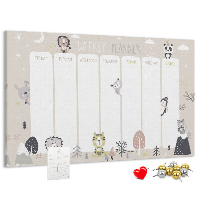 Pizarra de corcho planificador semanal con diseño de animales del bosque