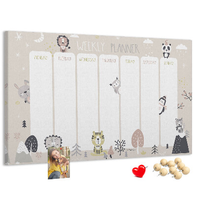 Pizarra de corcho planificador semanal con diseño de animales del bosque