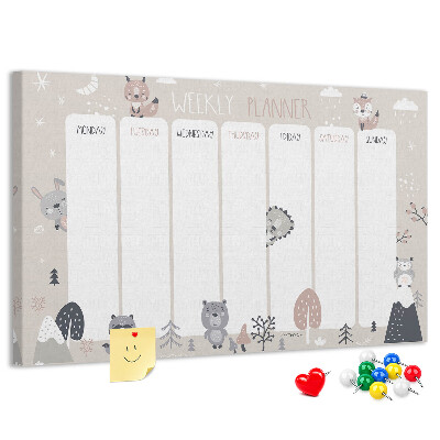 Tablero de corcho decorado Animales del bosque en la agenda semanal