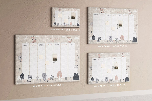 Tablero de corcho decorado con diseño de animales del bosque para agenda semanal