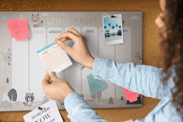 Tablero de corcho decorado con diseño de animales del bosque para agenda semanal
