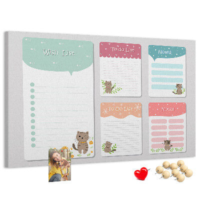 Tablero de anuncios con diseño de lindos gatitos en notas coloridas