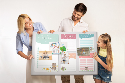 Tablero de anuncios con diseño de lindos gatitos en notas coloridas