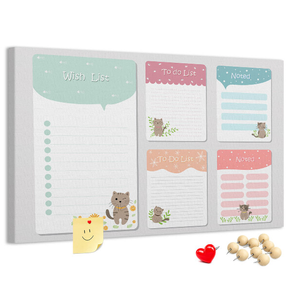 Tablero de anuncios con diseño de lindos gatitos en notas coloridas