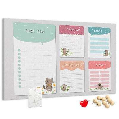 Tablero de anuncios con diseño de lindos gatitos en notas coloridas