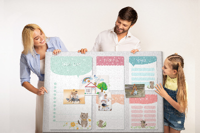 Tablero de anuncios con diseño de lindos gatitos en notas coloridas