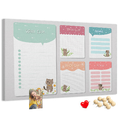 Tablero de anuncios con diseño de lindos gatitos en notas coloridas