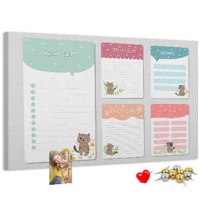 Tablero de anuncios con diseño de lindos gatitos en notas coloridas
