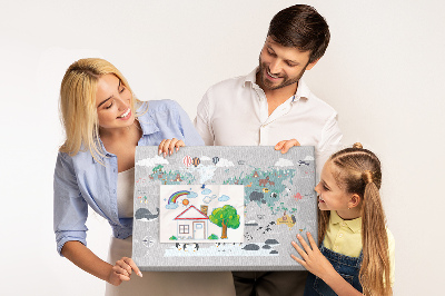 Tablero de anuncios mapamundi con ilustraciones de animales