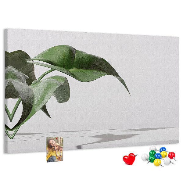 Tablero de corcho decorativo hojas delicadas sobre fondo minimalista