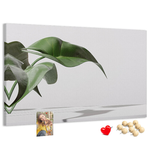 Tablero de corcho decorativo hojas delicadas sobre fondo minimalista