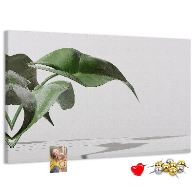 Tablero de corcho decorativo hojas delicadas sobre fondo minimalista