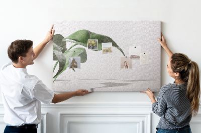Tablero de corcho decorativo hojas delicadas sobre fondo minimalista