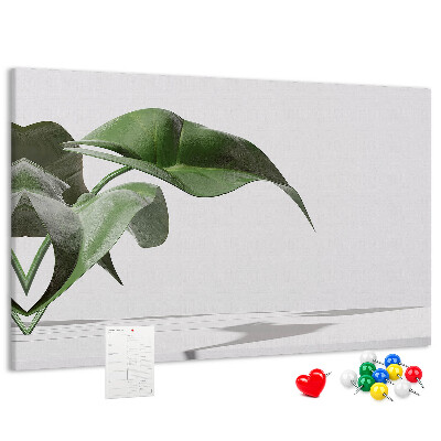 Tablero de corcho decorativo hojas delicadas sobre fondo minimalista