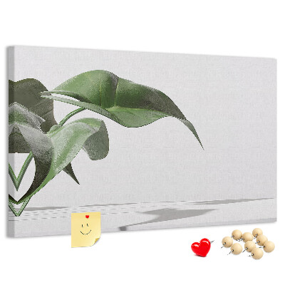 Tablero de corcho decorativo hojas delicadas sobre fondo minimalista